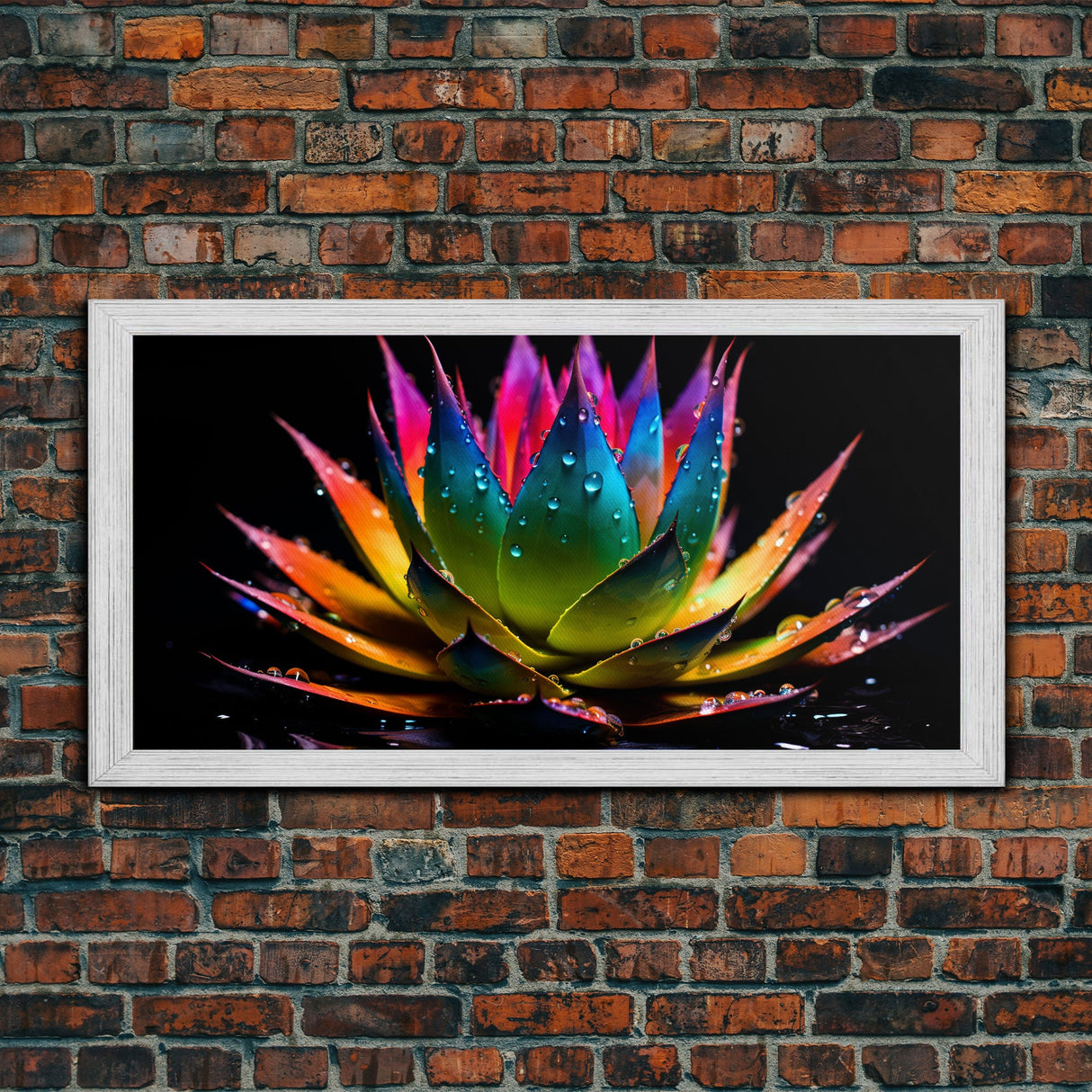 Rainbow Agave With Dew Drops, Modern Art, Framed Canvas Print, Surreal Art, Southwestern Decor, Farmhouse Art, Desert Themed Art