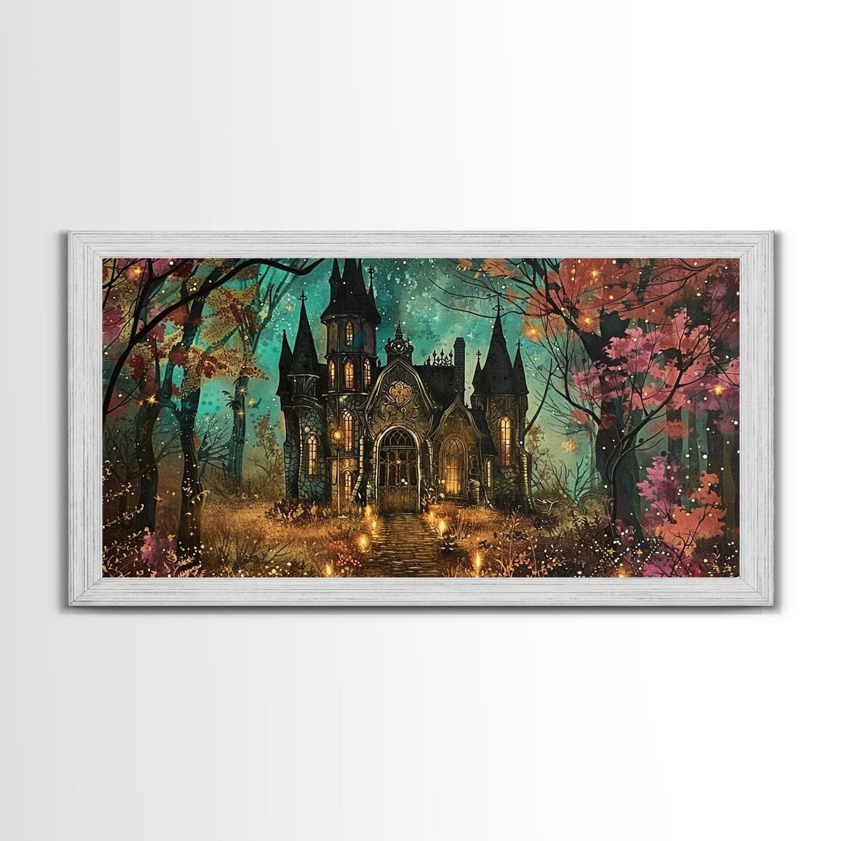 Haunted House In The Woods, Framed Canvas Print, Spooky Wall Art, Spooky Season, Halloween Products, Halloween Unique Gift