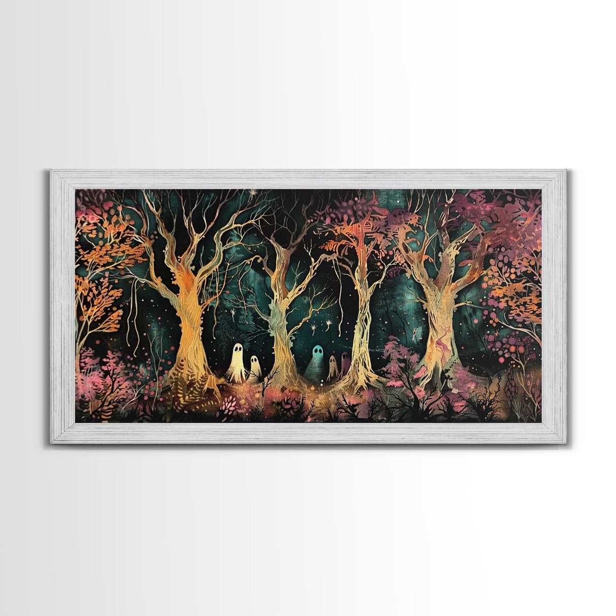 Spooky Ghosts in The Trees | Framed Canvas Print | Spooky Season | Creepy Art | Dark Academia | Halloween Products | Halloween Prop