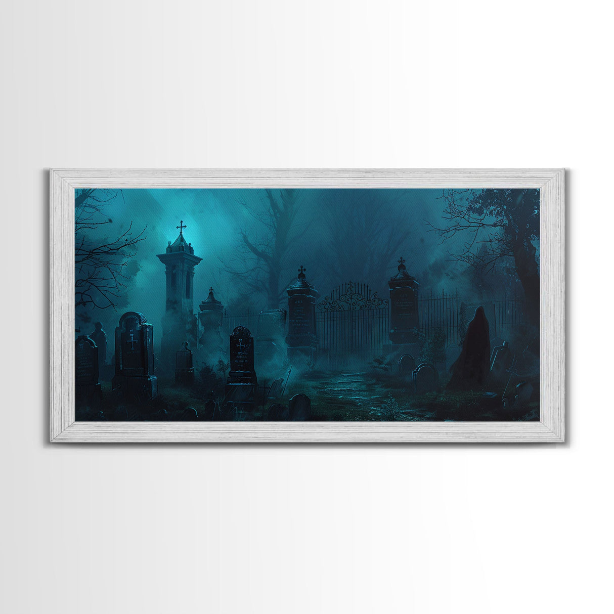 Spooky Vibes Halloween Art Framed Canvas Print, Dark Academia Oil Painting