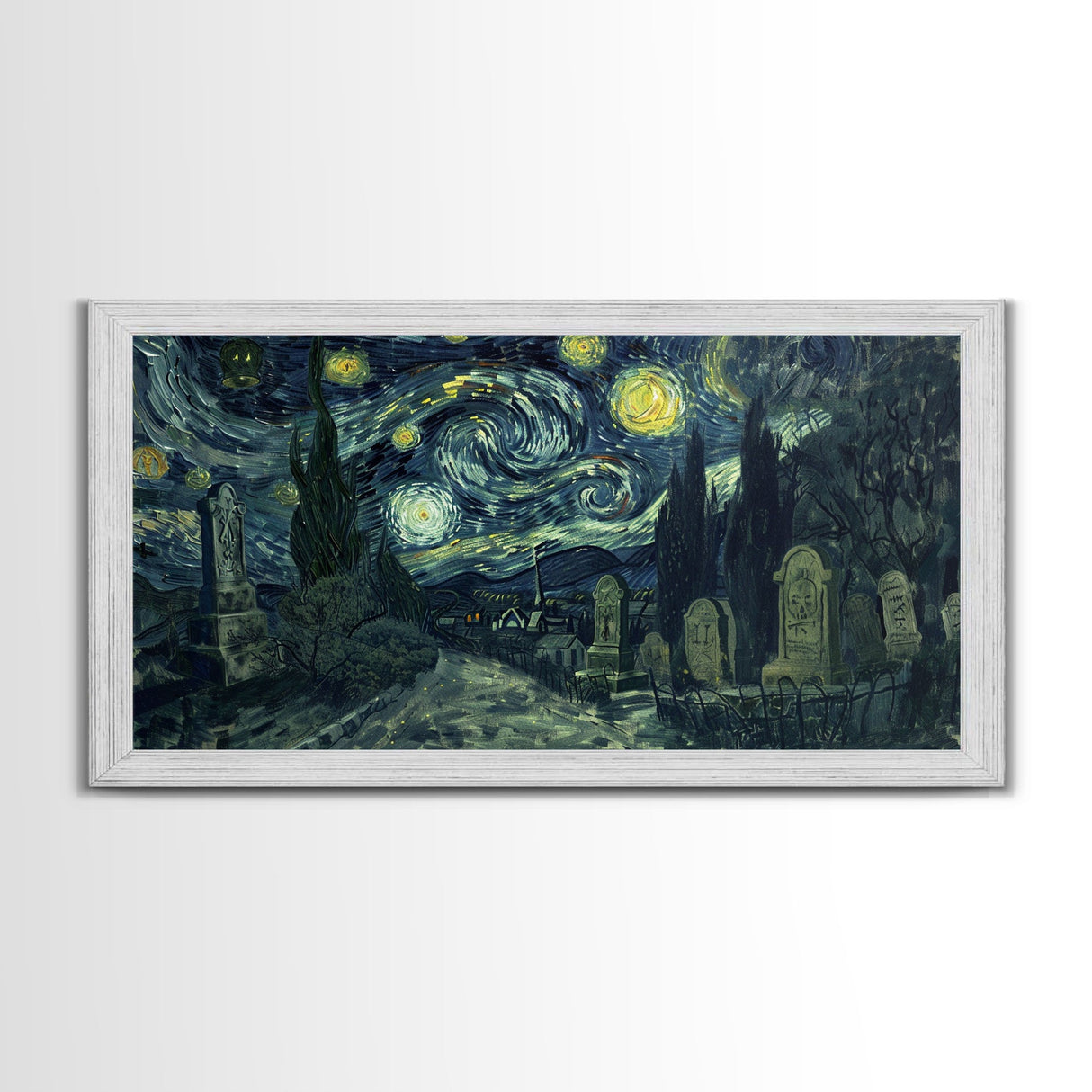 Spooky Vibes Cemetery Grave Yard, Framed Canvas Print, Halloween Decor, Spooky Month Wall Art