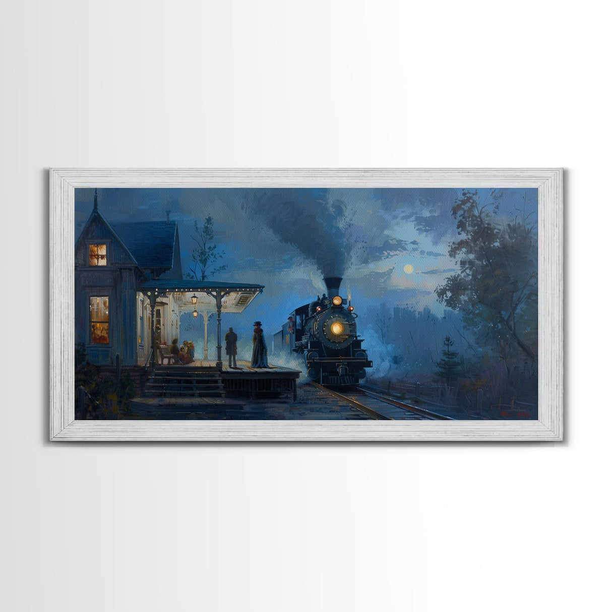 Haunted Steam Train, Spooky Wall Art, Framed Canvas Print, Unique Halloween Wall Art Gift Idea, Halloween Props