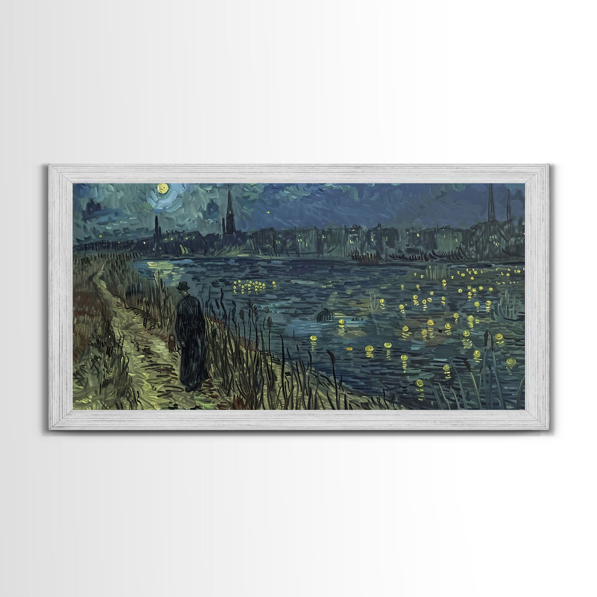 London at Midnight, Framed Canvas Print, Starry Night Inspired Victorian London, Dark Academia Halloween Wall Art