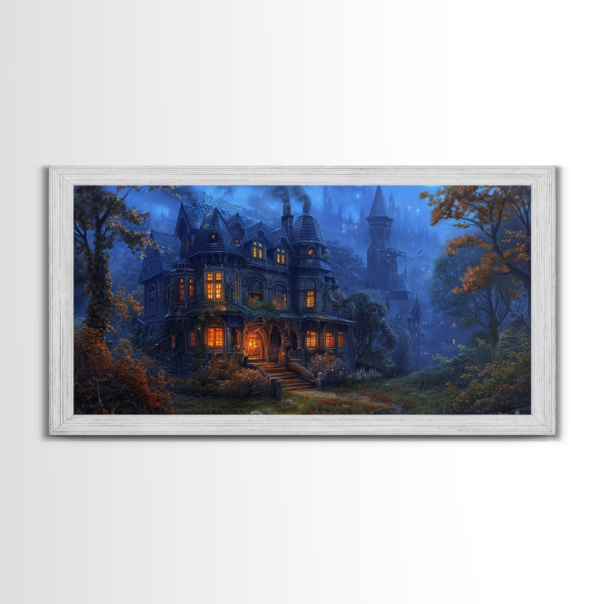 Dark Academia Victorian Mansion Framed Canvas Print, Victorian Oil Painting, Spooky Vibes Halloween Wall Art