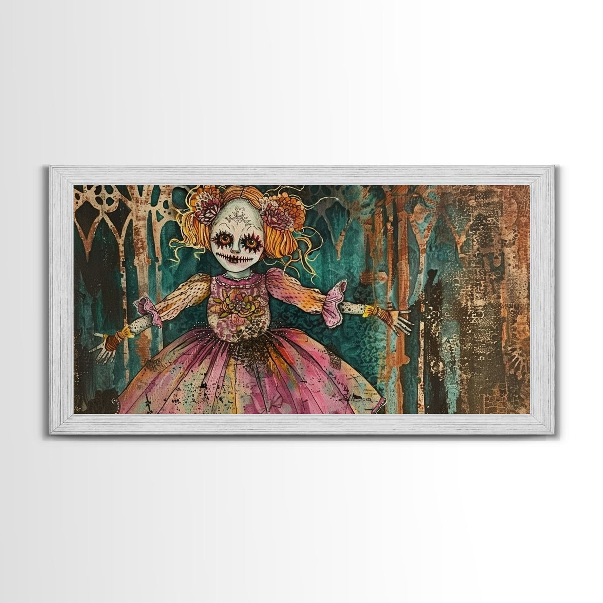 Creepy Doll Wall Art, Framed Canvas Print, Spooky Season Spooky Vibes Wall Art, Halloween Decor