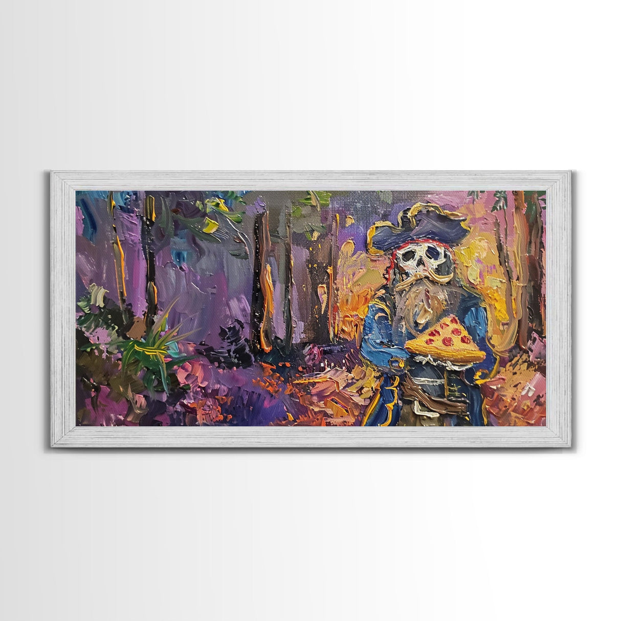 Do Ghost Pirates Eat Pizza? The Answer is Yes. Funny Halloween Wall Art, Framed Canvas Print