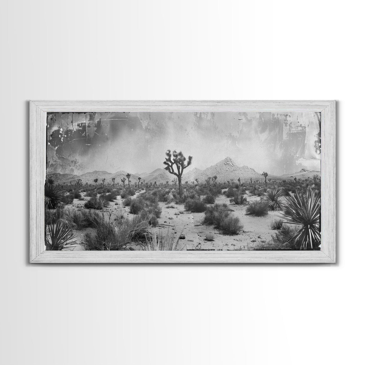 Desolate Desert with Joshua Trees, Framed Canvas Print for Living Room Decor, Ideal for Bedroom Wall Art, Rustic Western Scene