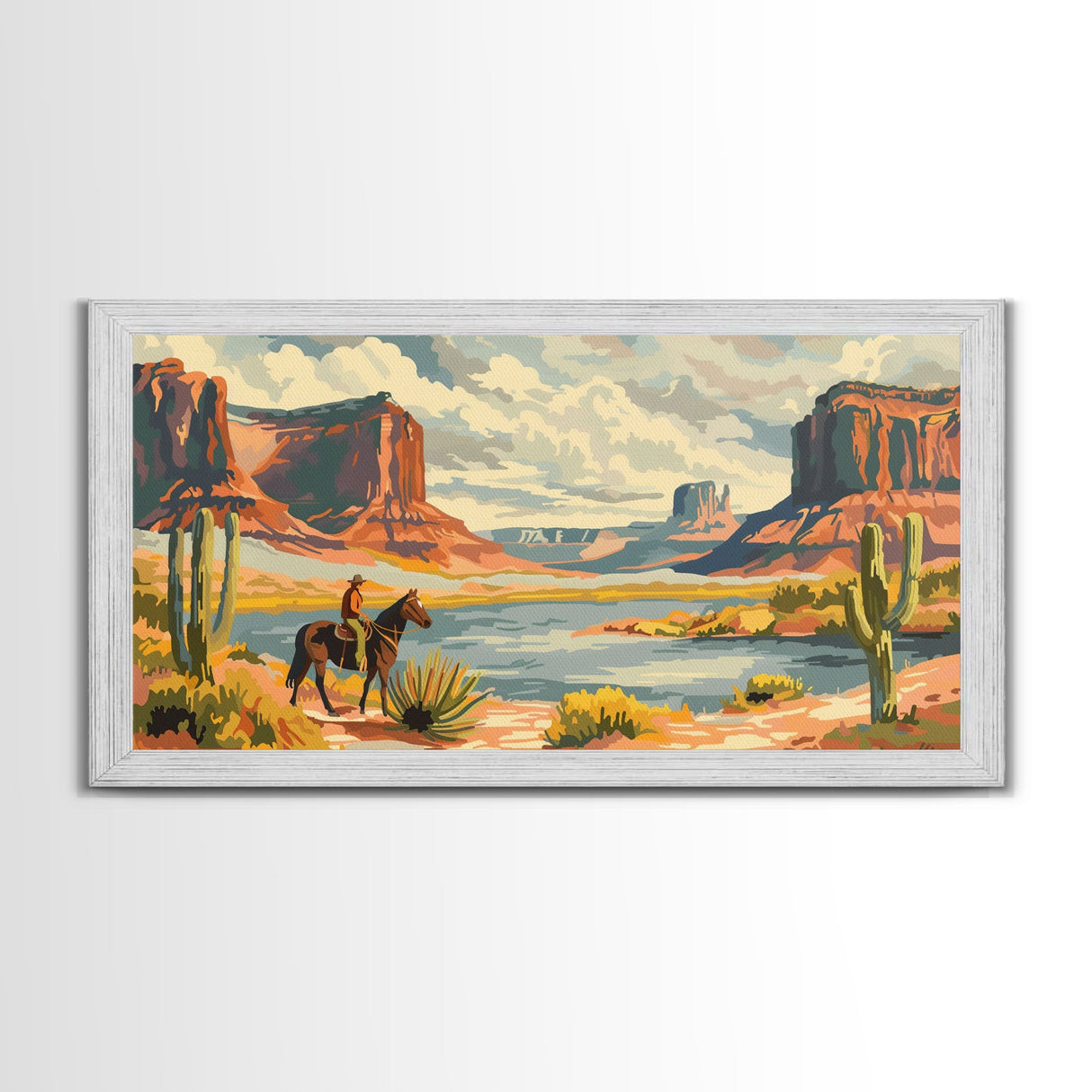 Cowboy in Monument Valley Landscape, Framed Canvas Print for Rustic Living Room Decor, Western Art for Bedroom and Home Decoration