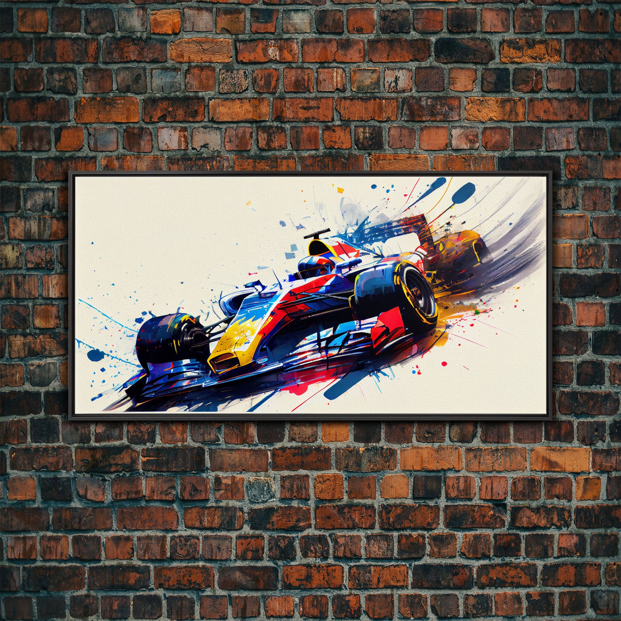 Graffiti Art, Formula One, F1 Race Car Splatter Paint Art, Framed Canvas Print
