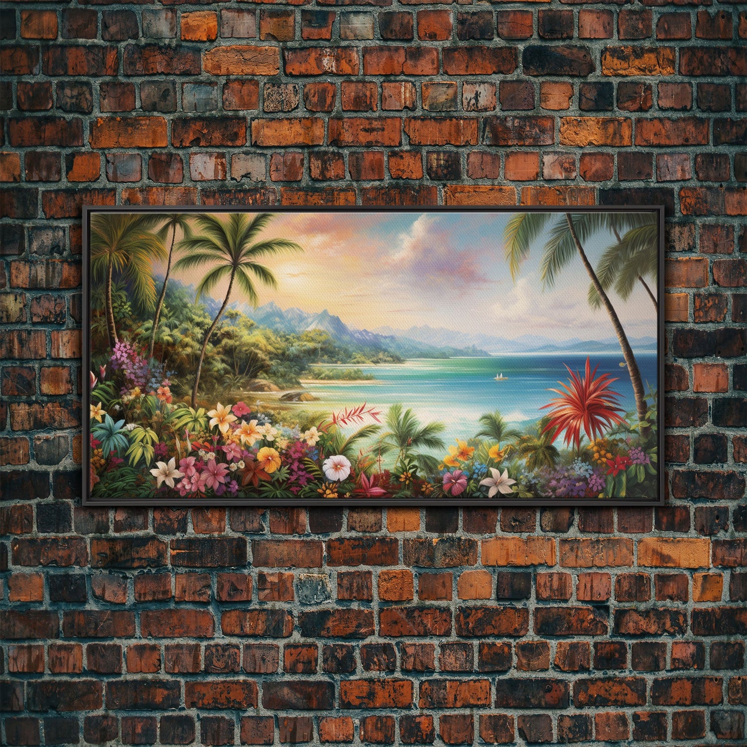 Palm Trees Art, Beach Print, Tropical Wall Art, Panoramic Art, Wall Art, Canvas Art, Landscape Art, Gift For Family, Home Office Art