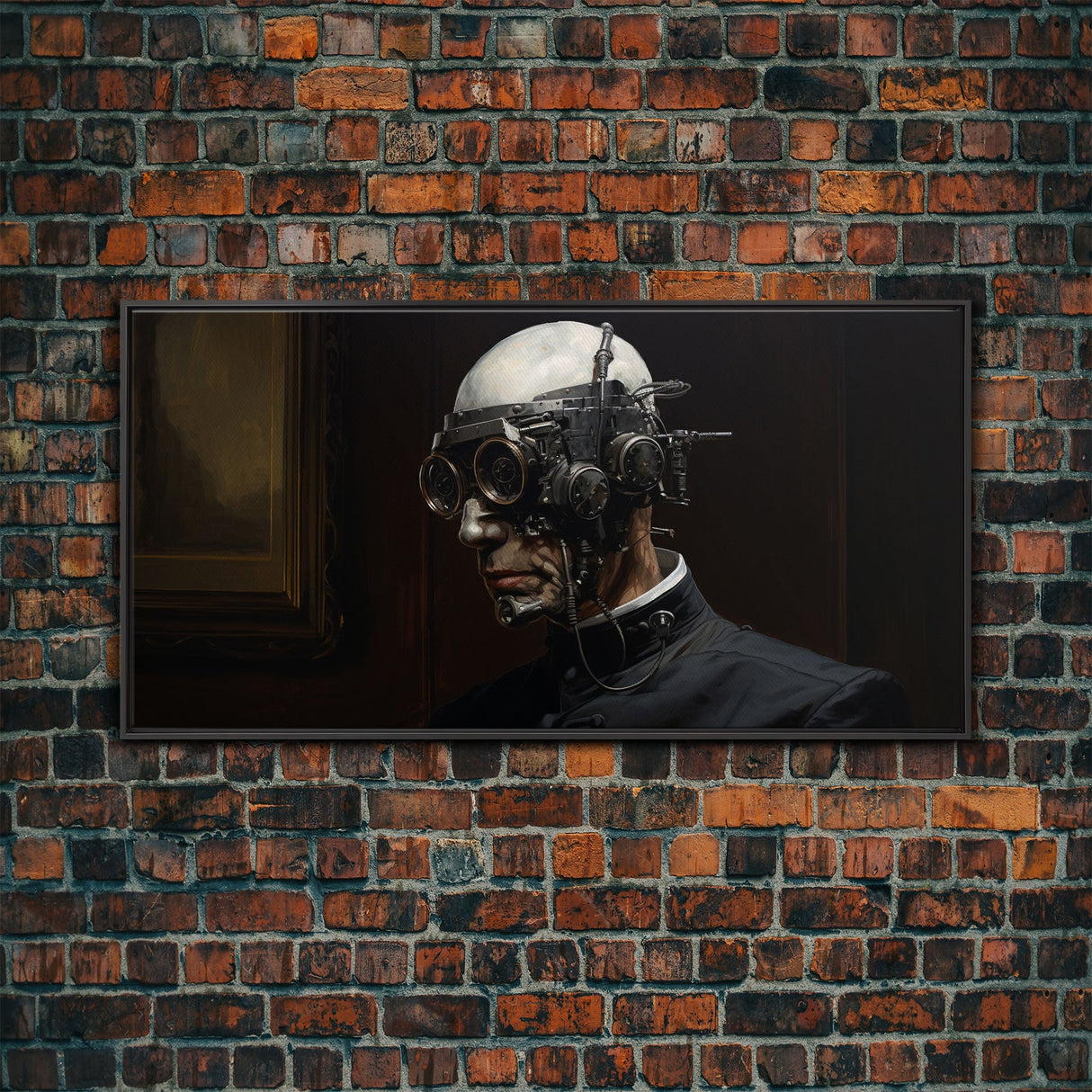 Victorian Steampunk Cyborg, Framed Canvas Print, Horror Prints, Halloween Wall Art, Halloween Themed Decor