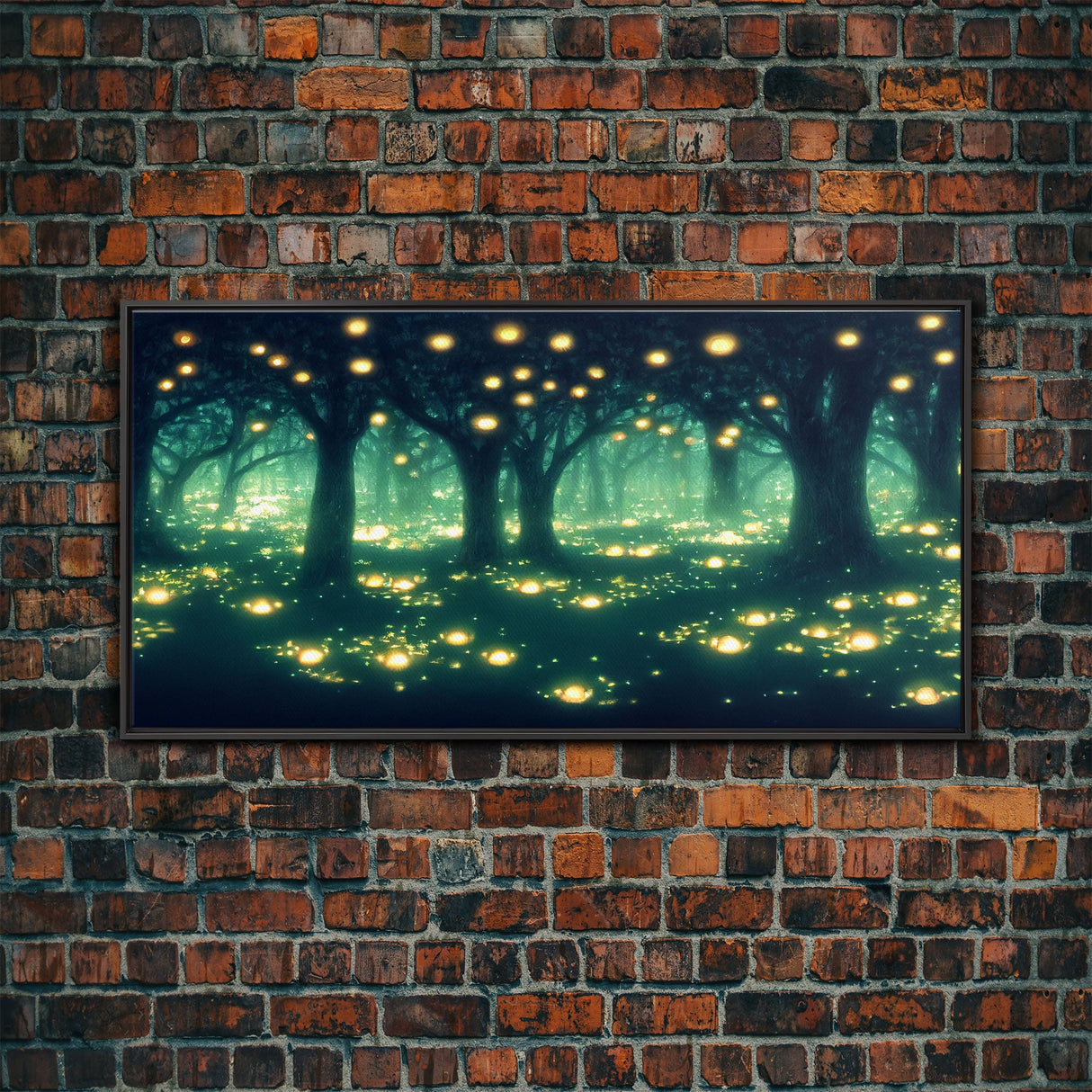 Fireflies At Night In A Fantasy Forest, Framed Ready To Hang Canvas Print, beautiful wall art, guest room decor