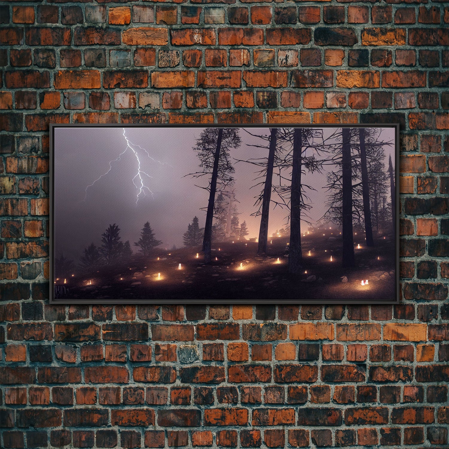 Haunted Gloomy Graveyard At Night, Thunder Storm, Halloween Cemetery Art, ready to hang canvas print wall art, Lightning Art