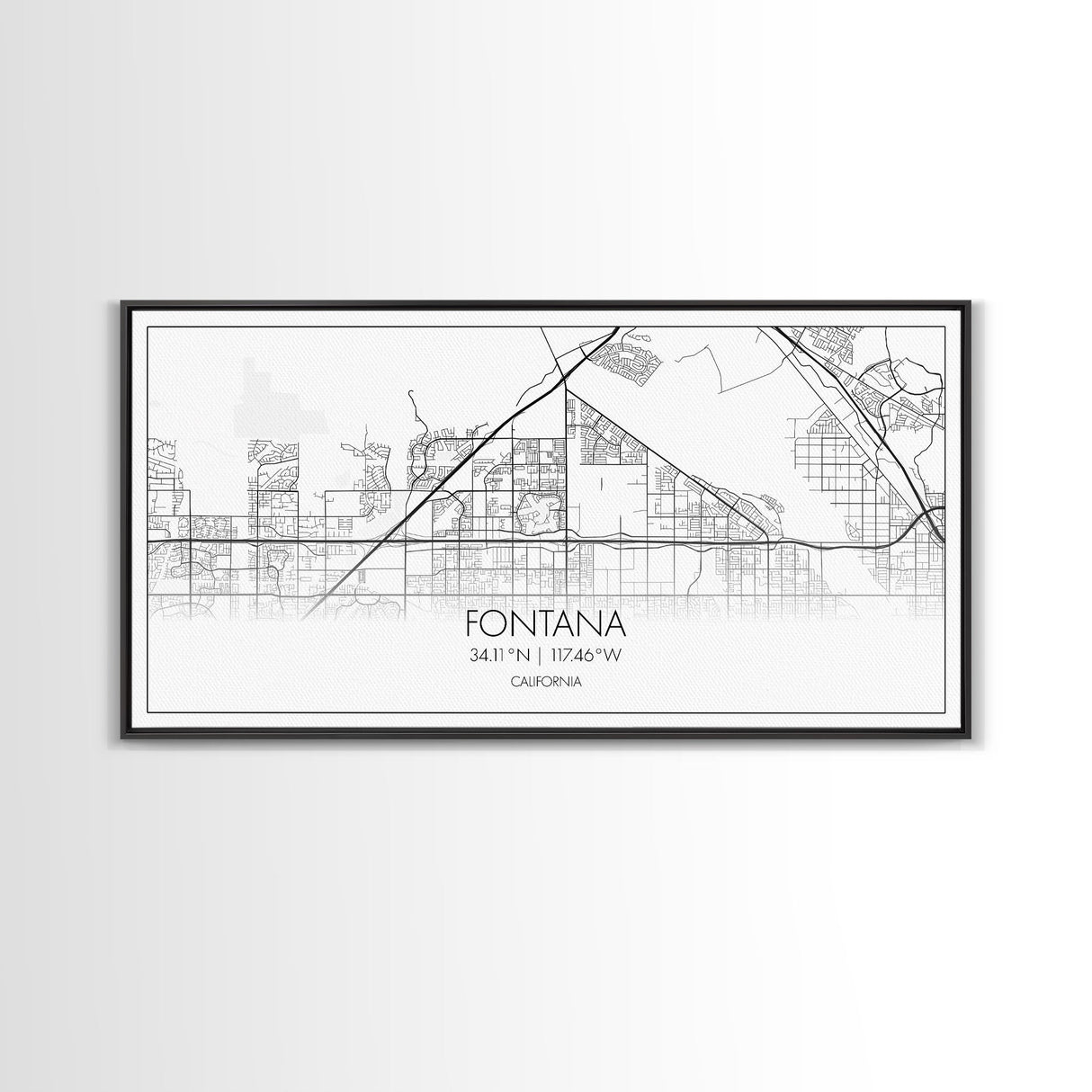 Fontana Street Map, California Map, Map Art, Minimalist Art, Wall Art, Canvas Art, Gift For Couples, Game Room Prints, Above Bed Décor