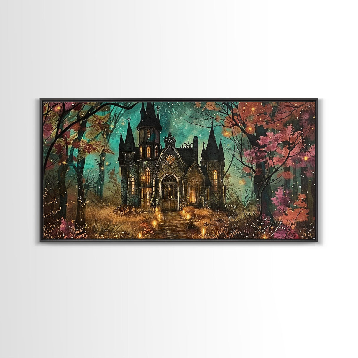Haunted House In The Woods, Framed Canvas Print, Spooky Wall Art, Spooky Season, Halloween Products, Halloween Unique Gift