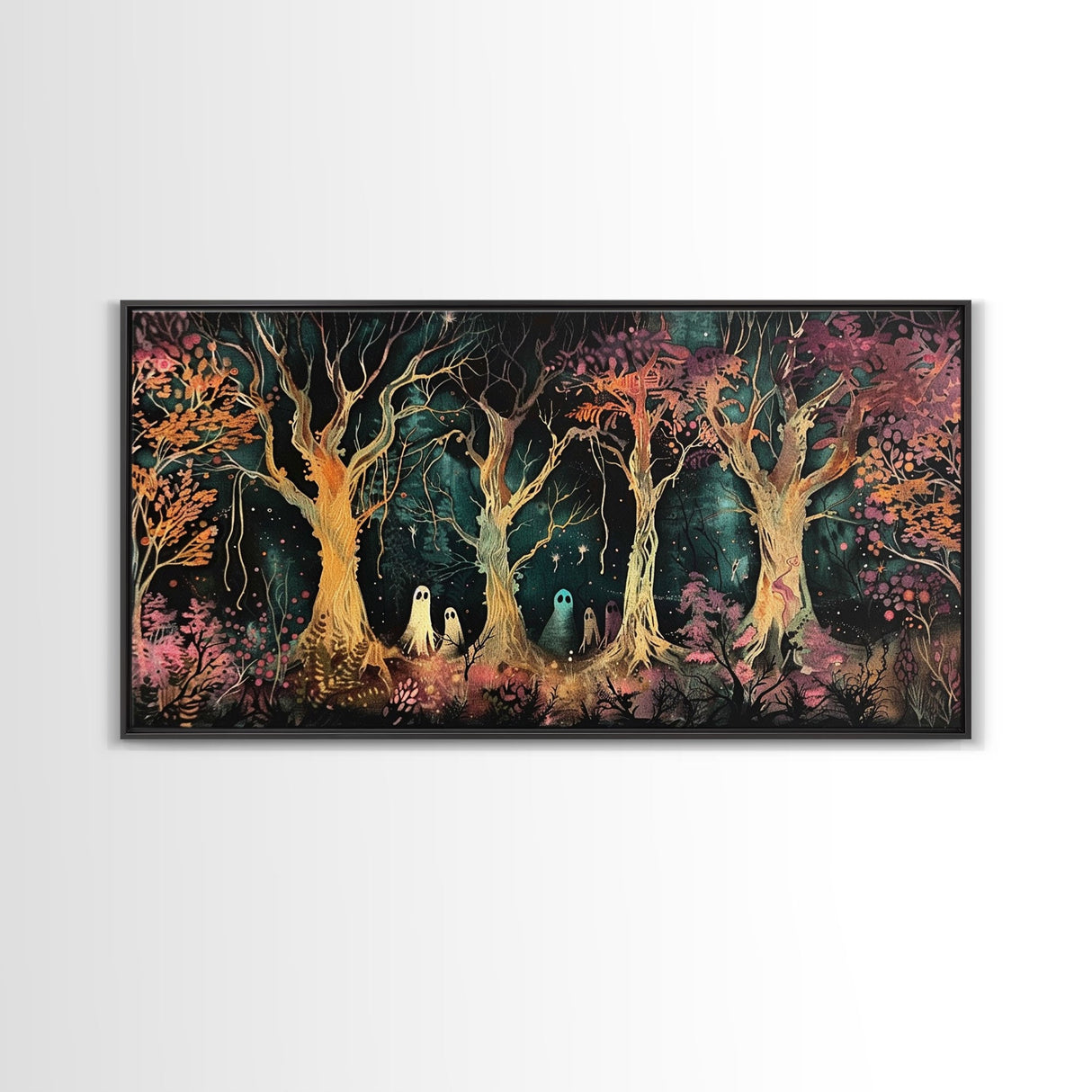 Spooky Ghosts in The Trees | Framed Canvas Print | Spooky Season | Creepy Art | Dark Academia | Halloween Products | Halloween Prop