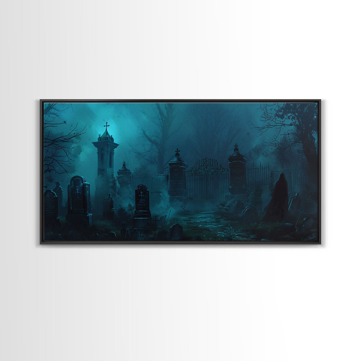 Spooky Vibes Halloween Art Framed Canvas Print, Dark Academia Oil Painting