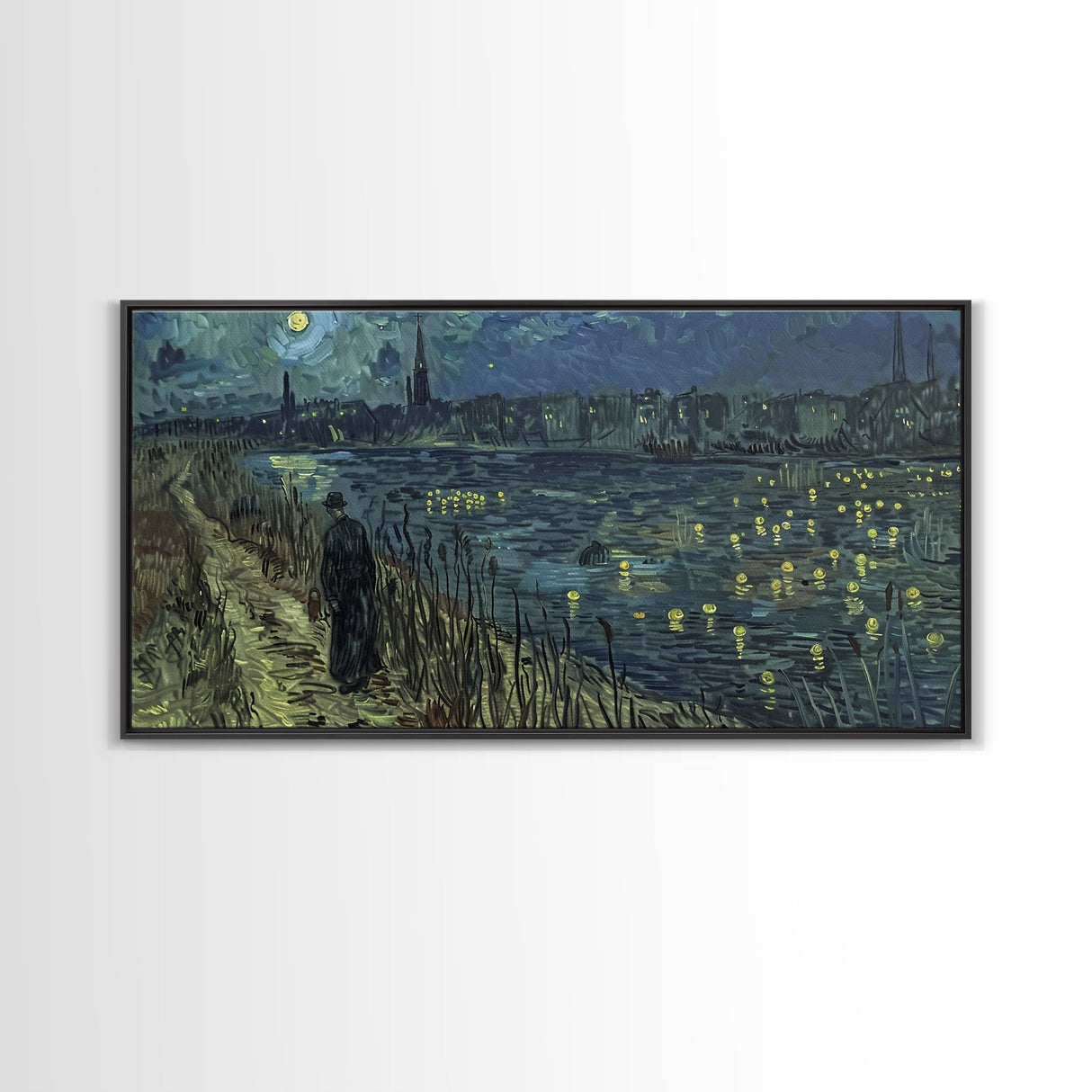 London at Midnight, Framed Canvas Print, Starry Night Inspired Victorian London, Dark Academia Halloween Wall Art