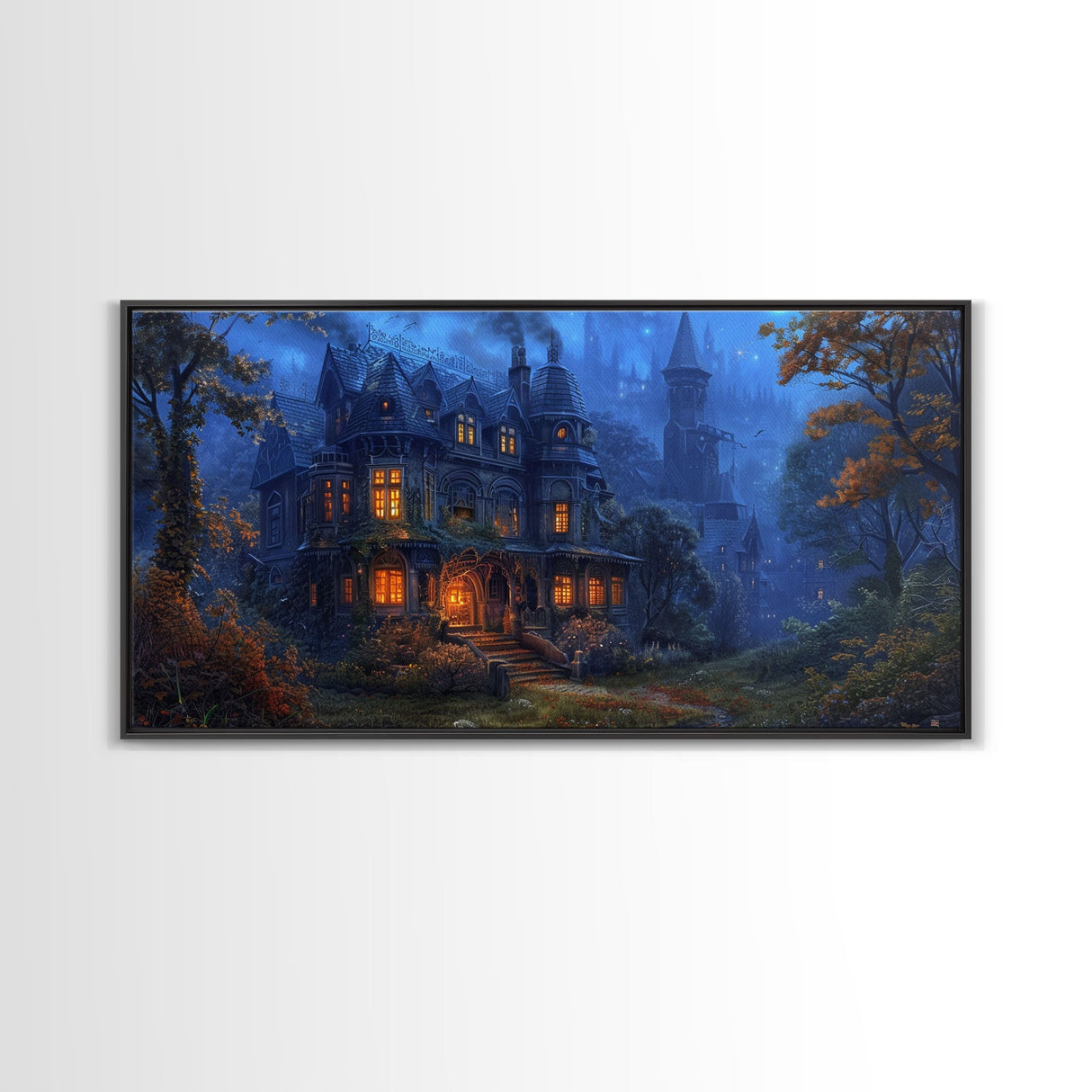 Dark Academia Victorian Mansion Framed Canvas Print, Victorian Oil Painting, Spooky Vibes Halloween Wall Art