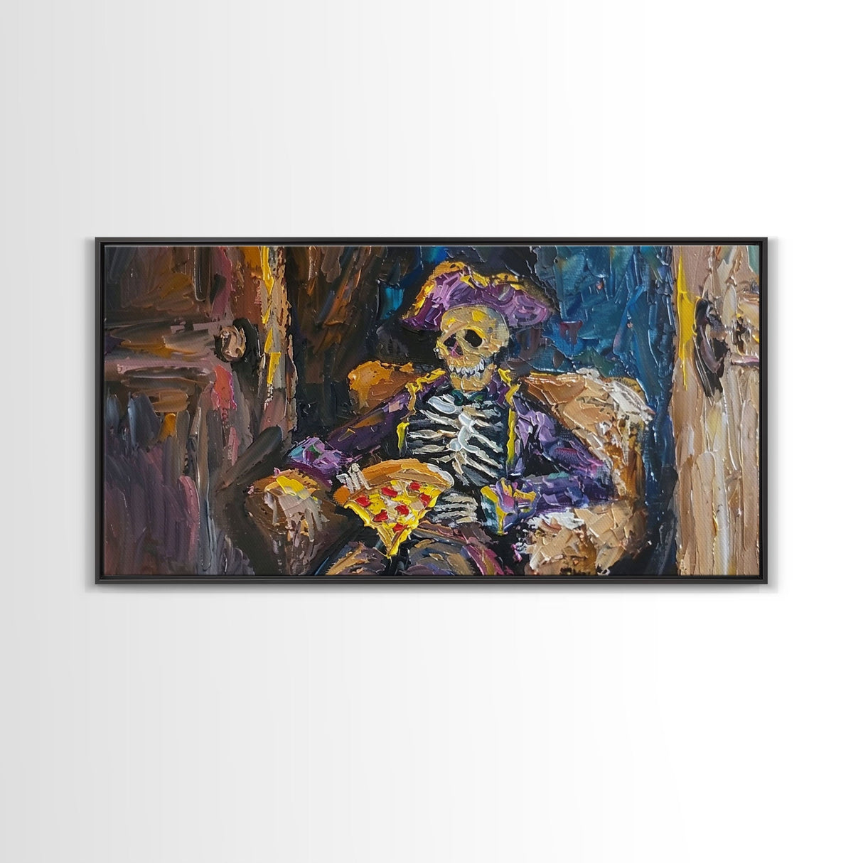 The Pizza Pirate Funny Halloween Decor, Framed Canvas Print, Halloween Wall Art