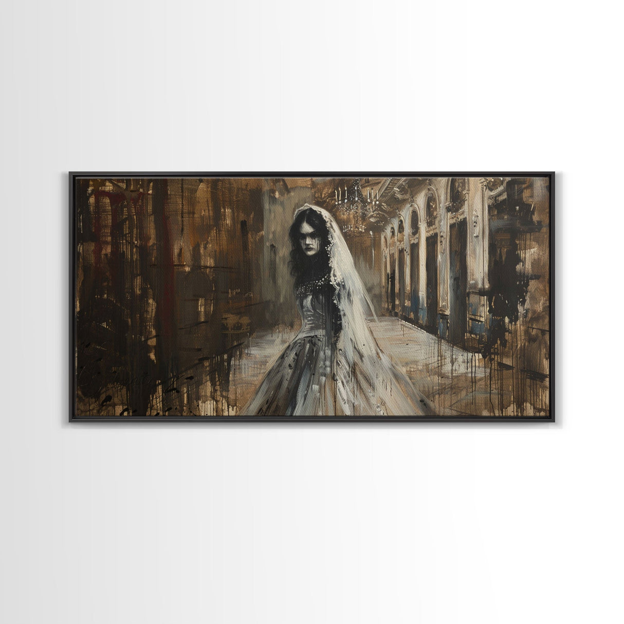 Ghostly Bride, Haunted Wedding, Framed Canvas Print, Spooky Wall Art, Halloween Decor