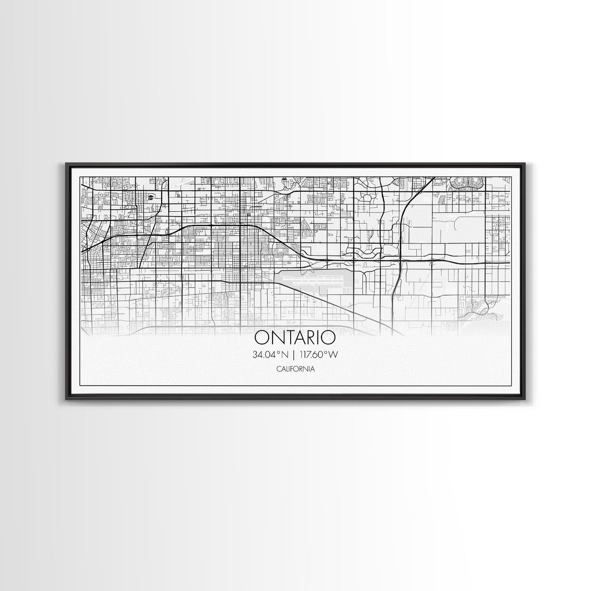 Ontario City Map, California Art, Map Print, Minimalist Wall Art, Wall Art, Canvas Art, Teen Birthday Gift, Trendy Wall Art, Horizontal Art