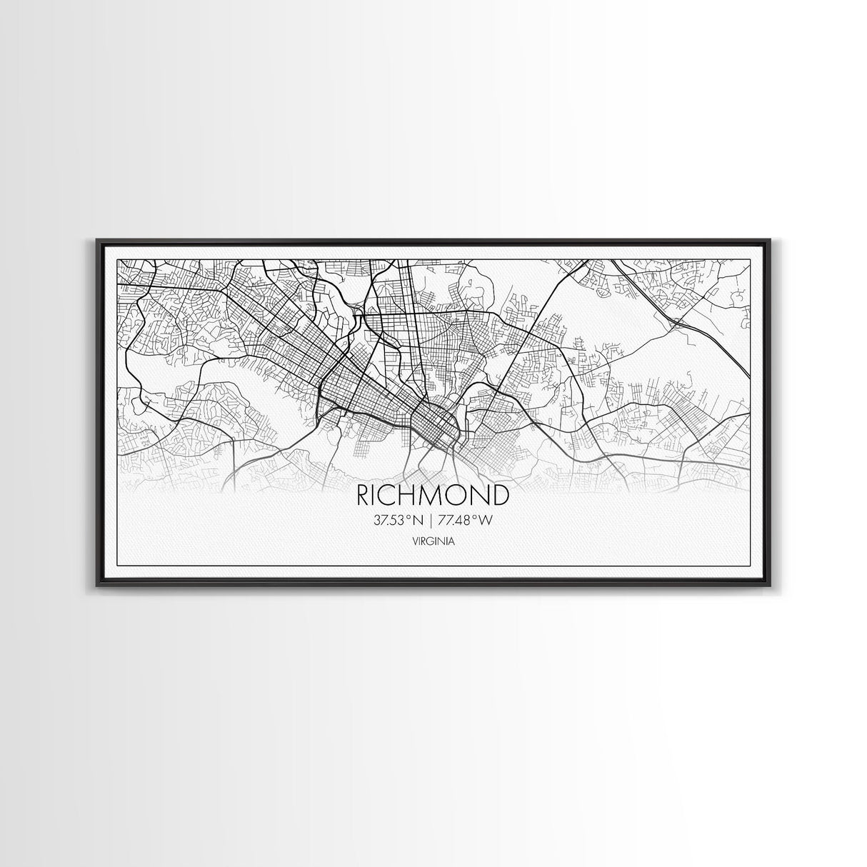Richmond City Map, Virginia Art, Map Print, Minimalist Wall Art, Wall Art, Canvas Art, Best Gifts For Him, Wall Décor Prints, Horizontal Art