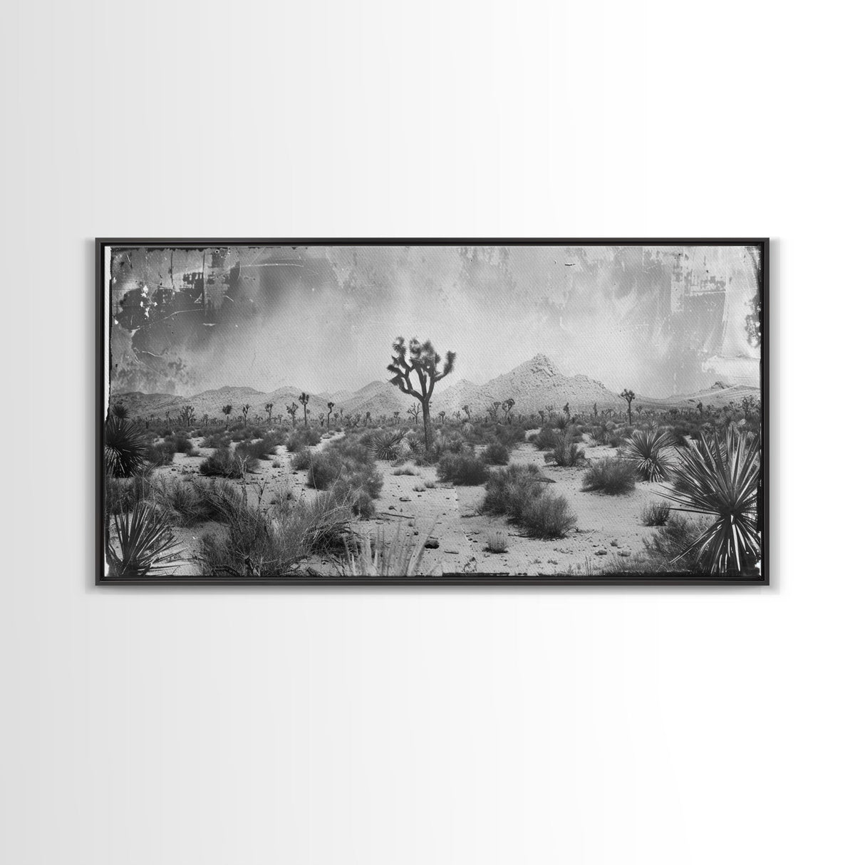 Desolate Desert with Joshua Trees, Framed Canvas Print for Living Room Decor, Ideal for Bedroom Wall Art, Rustic Western Scene