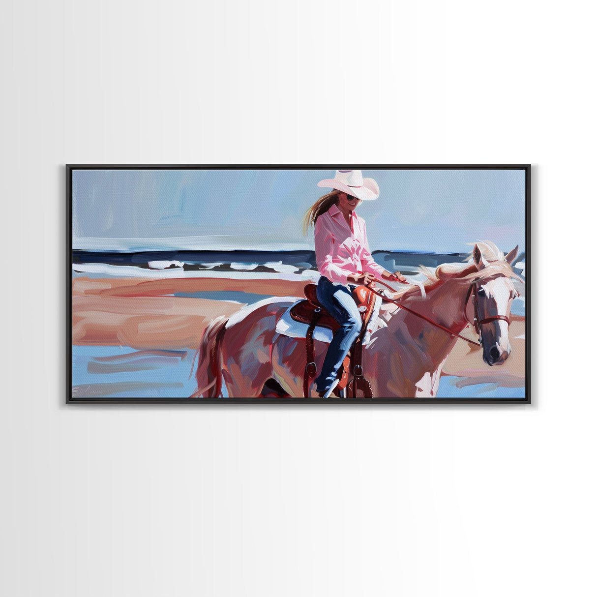 Cowboy Riding Bucking Horse, High Energy Framed Canvas Print, Perfect for Western Living Room Art, Bedroom Decor, Rustic Home Wall Art