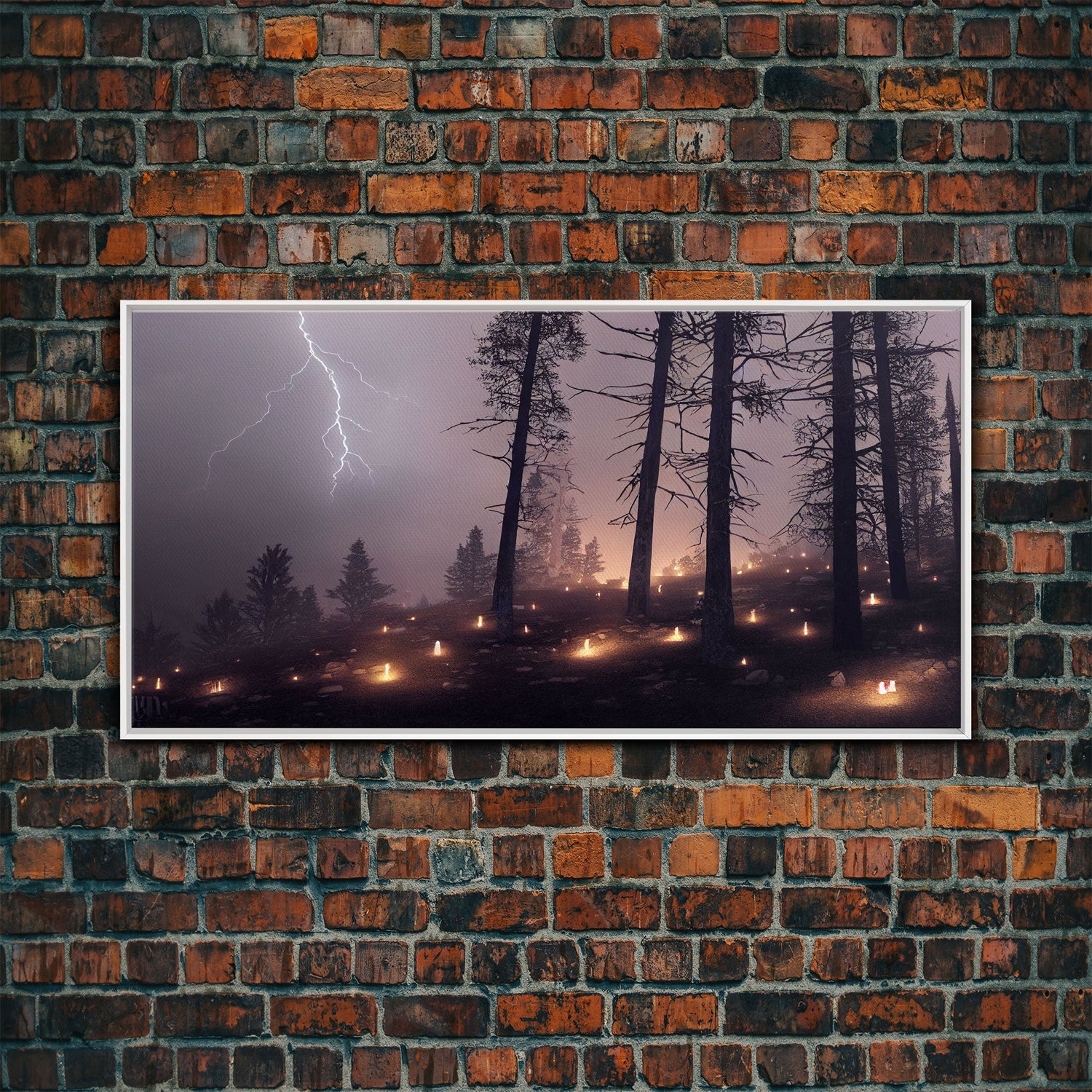 Haunted Gloomy Graveyard At Night, Thunder Storm, Halloween Cemetery Art, ready to hang canvas print wall art, Lightning Art