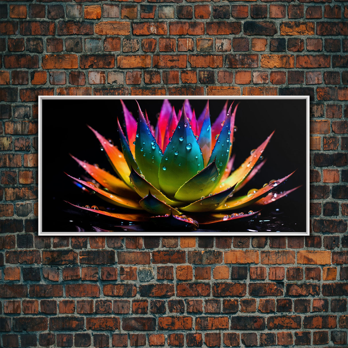 Rainbow Agave With Dew Drops, Modern Art, Framed Canvas Print, Surreal Art, Southwestern Decor, Farmhouse Art, Desert Themed Art