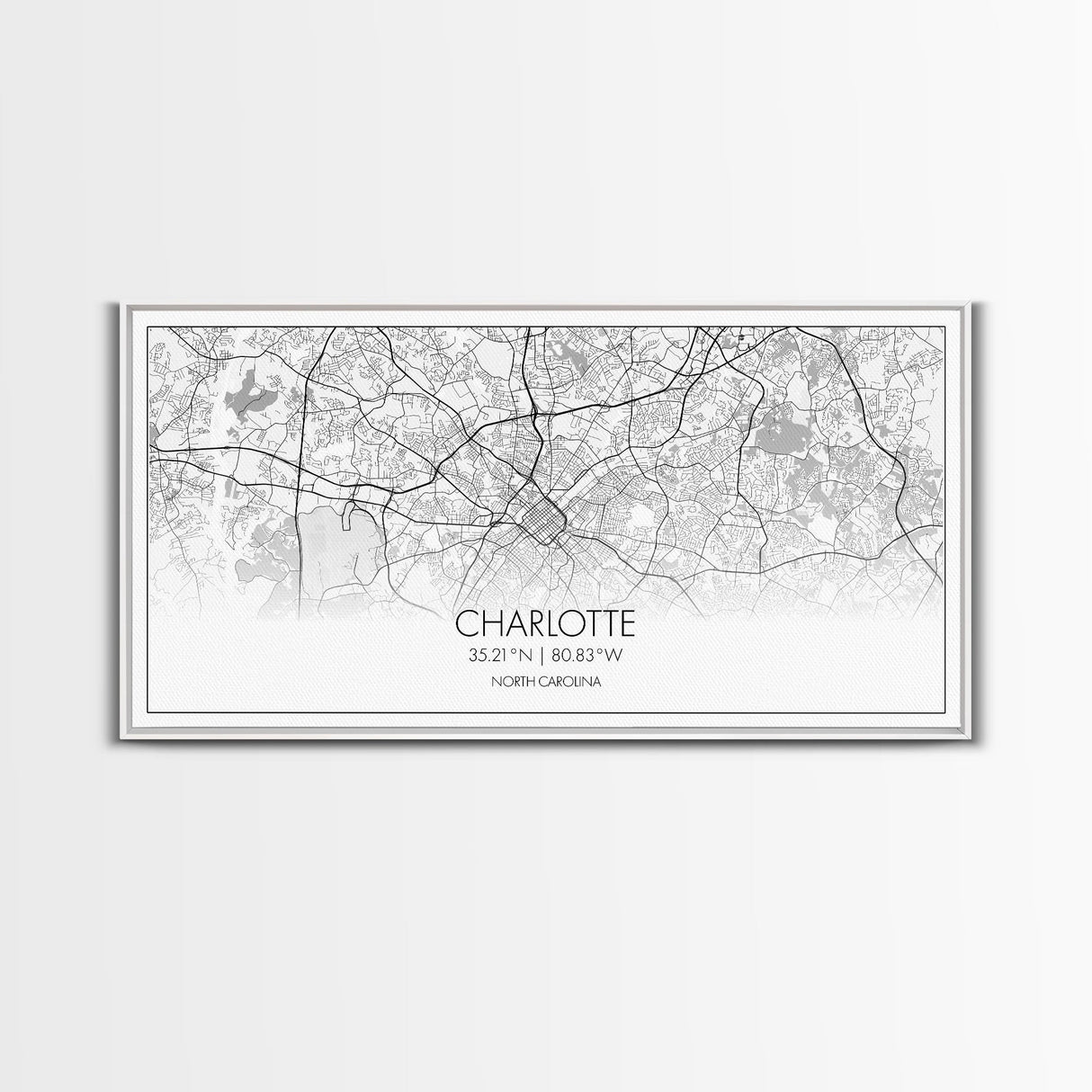 Charlotte Street Map, North Carolina Map, Map Print, Modern Art, Wall Art, Canvas Art, Wall Art Framed, Appreciation Gift, Couple Wall Art