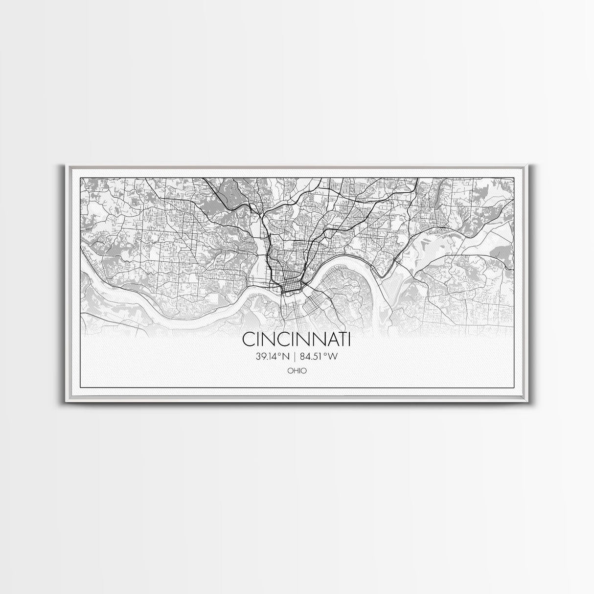 Cincinnati Street Map, Ohio Map, Map Print, Modern Art, Wall Art, Canvas Art, Garage Art, Educational Wall Art, Above Desk Décor, Room Décor