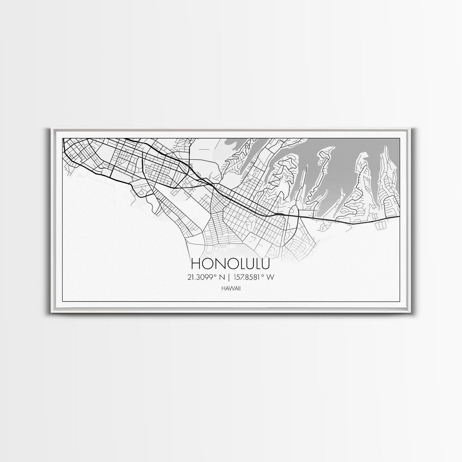 Honolulu City Map, Hawaii Map, Map Art, Modern Art, Wall Art, Canvas Art, Beach House Décor, Tiny House Décor, Unique Wall Art, Travel Gift