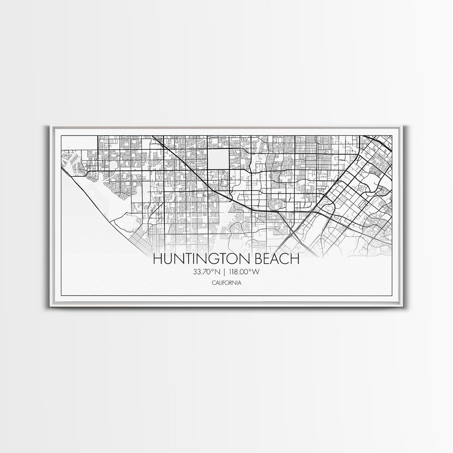 Huntington Beach City Map, California Map, Map Art, Modern Art, Wall Art, Canvas Art, Coastal Wall Art, Ocean Wall Art, Travel Gifts For Men