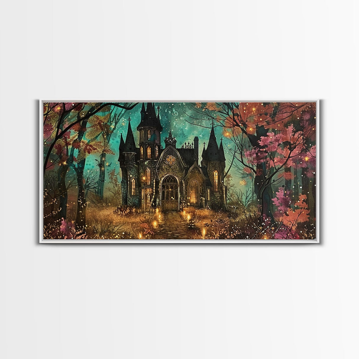 Haunted House In The Woods, Framed Canvas Print, Spooky Wall Art, Spooky Season, Halloween Products, Halloween Unique Gift