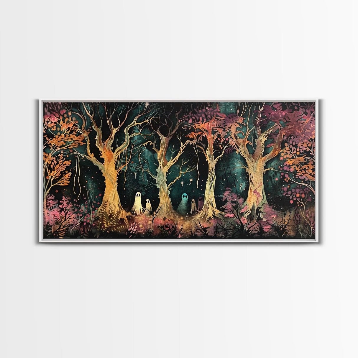Spooky Ghosts in The Trees | Framed Canvas Print | Spooky Season | Creepy Art | Dark Academia | Halloween Products | Halloween Prop