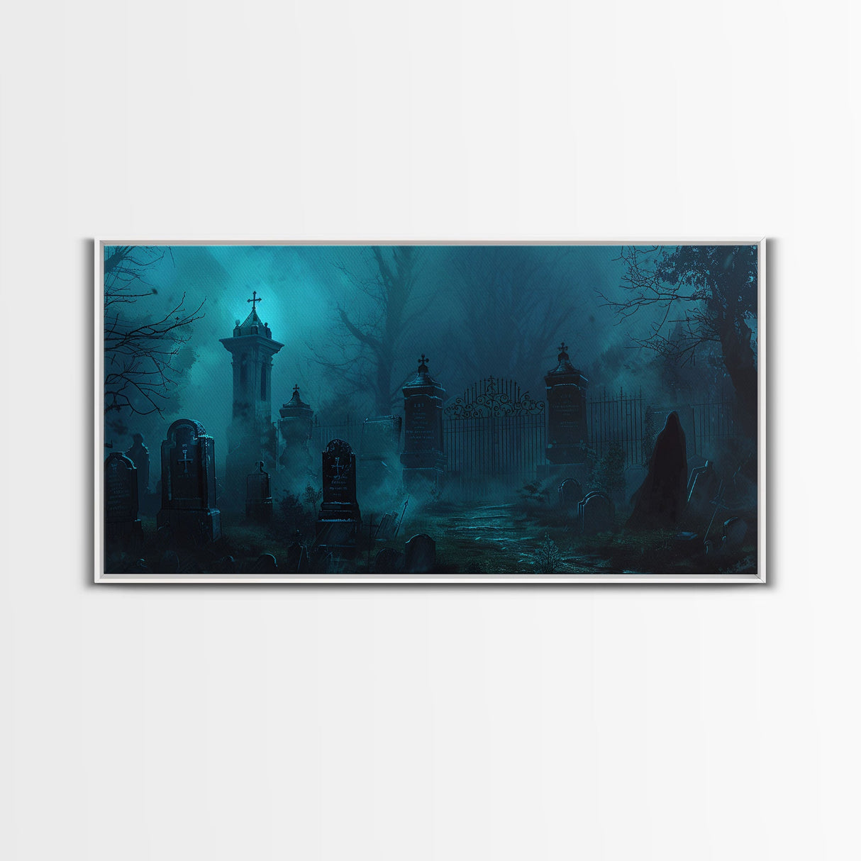 Spooky Vibes Halloween Art Framed Canvas Print, Dark Academia Oil Painting