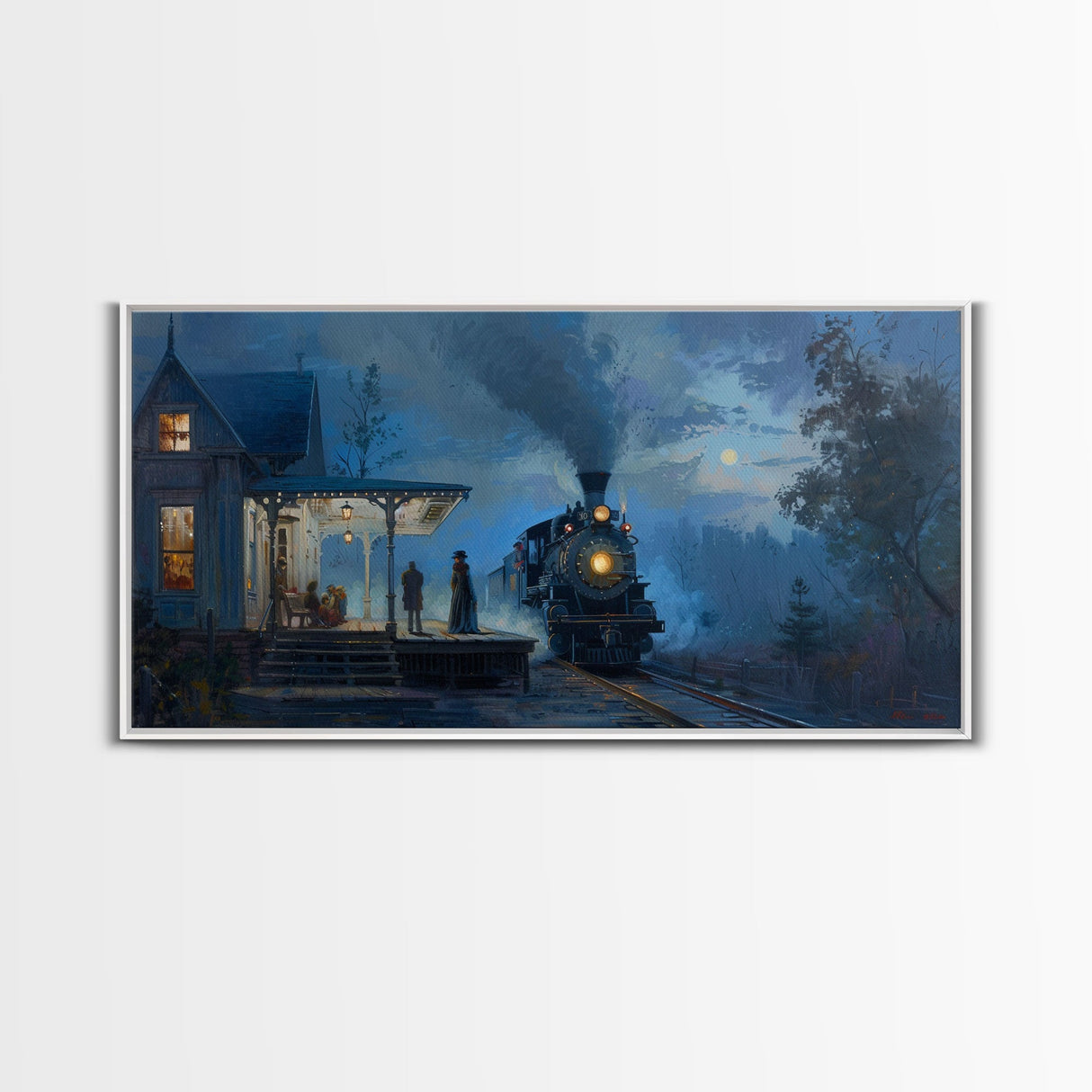 Haunted Steam Train, Spooky Wall Art, Framed Canvas Print, Unique Halloween Wall Art Gift Idea, Halloween Props