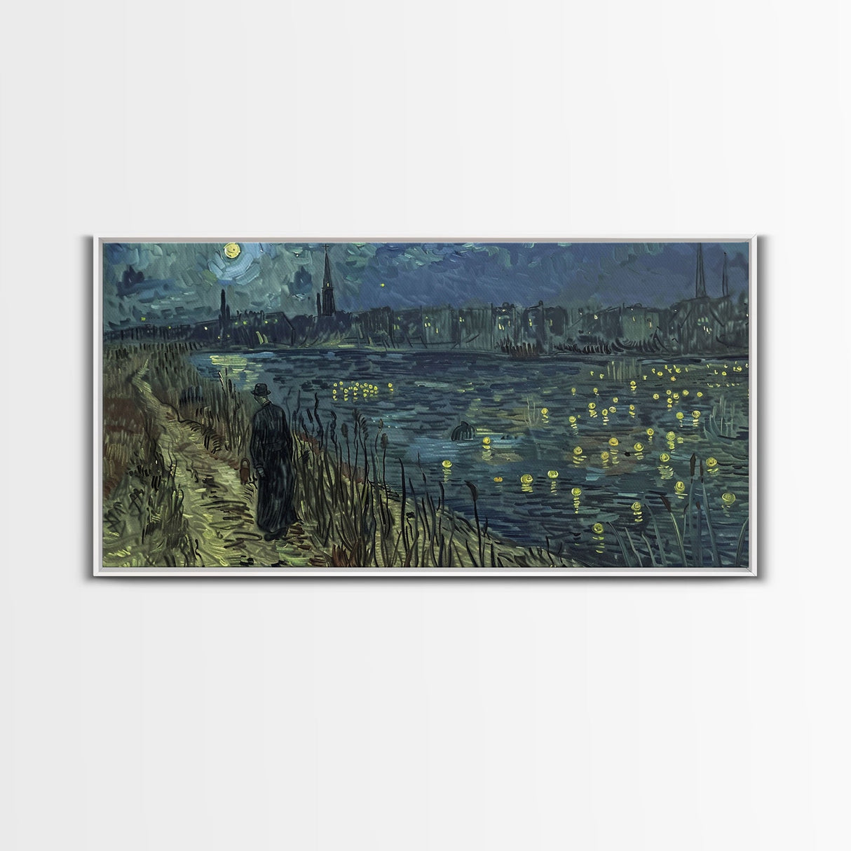 London at Midnight, Framed Canvas Print, Starry Night Inspired Victorian London, Dark Academia Halloween Wall Art