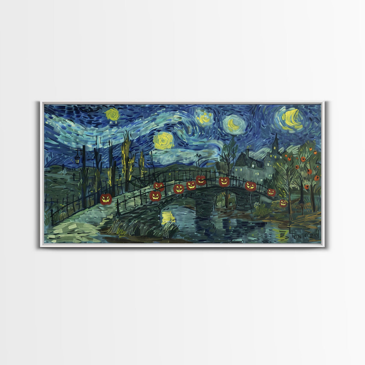 London at Midnight, Framed Canvas Print, Starry Night Inspired Victorian London, Dark Academia Halloween Wall Art
