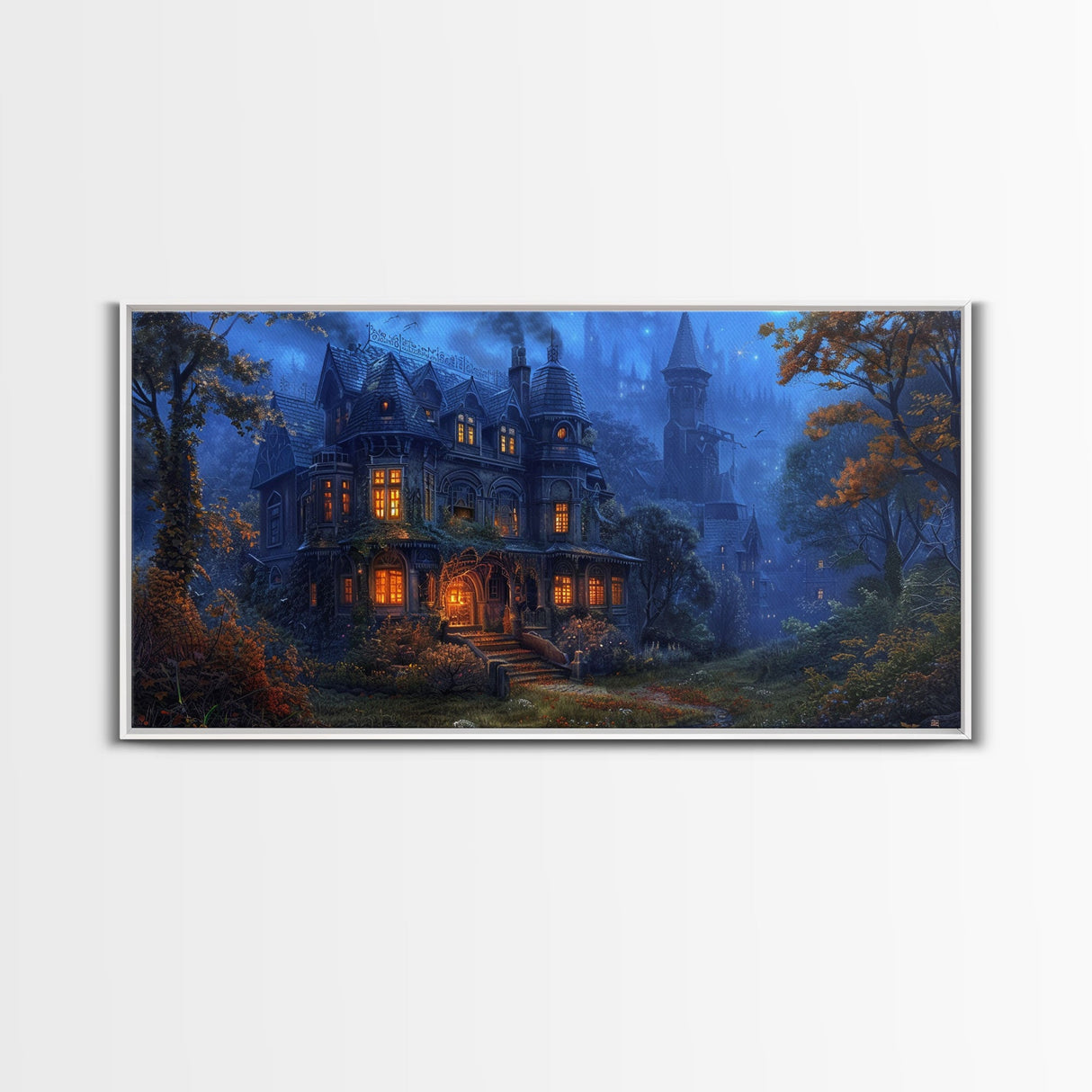 Dark Academia Victorian Mansion Framed Canvas Print, Victorian Oil Painting, Spooky Vibes Halloween Wall Art