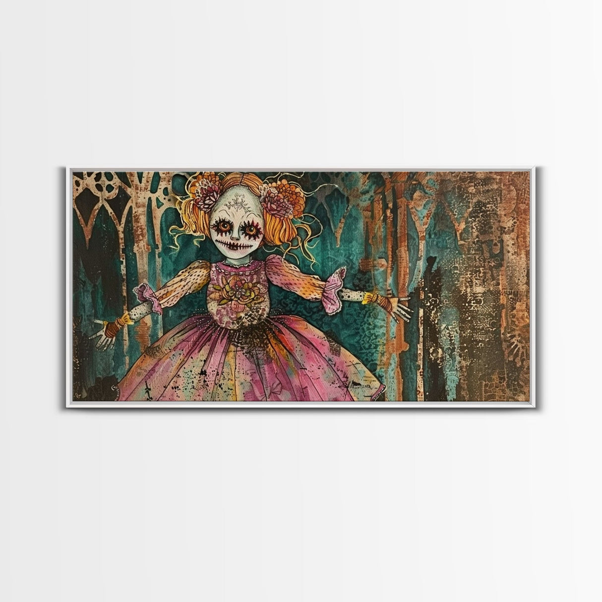 Creepy Doll Wall Art, Framed Canvas Print, Spooky Season Spooky Vibes Wall Art, Halloween Decor