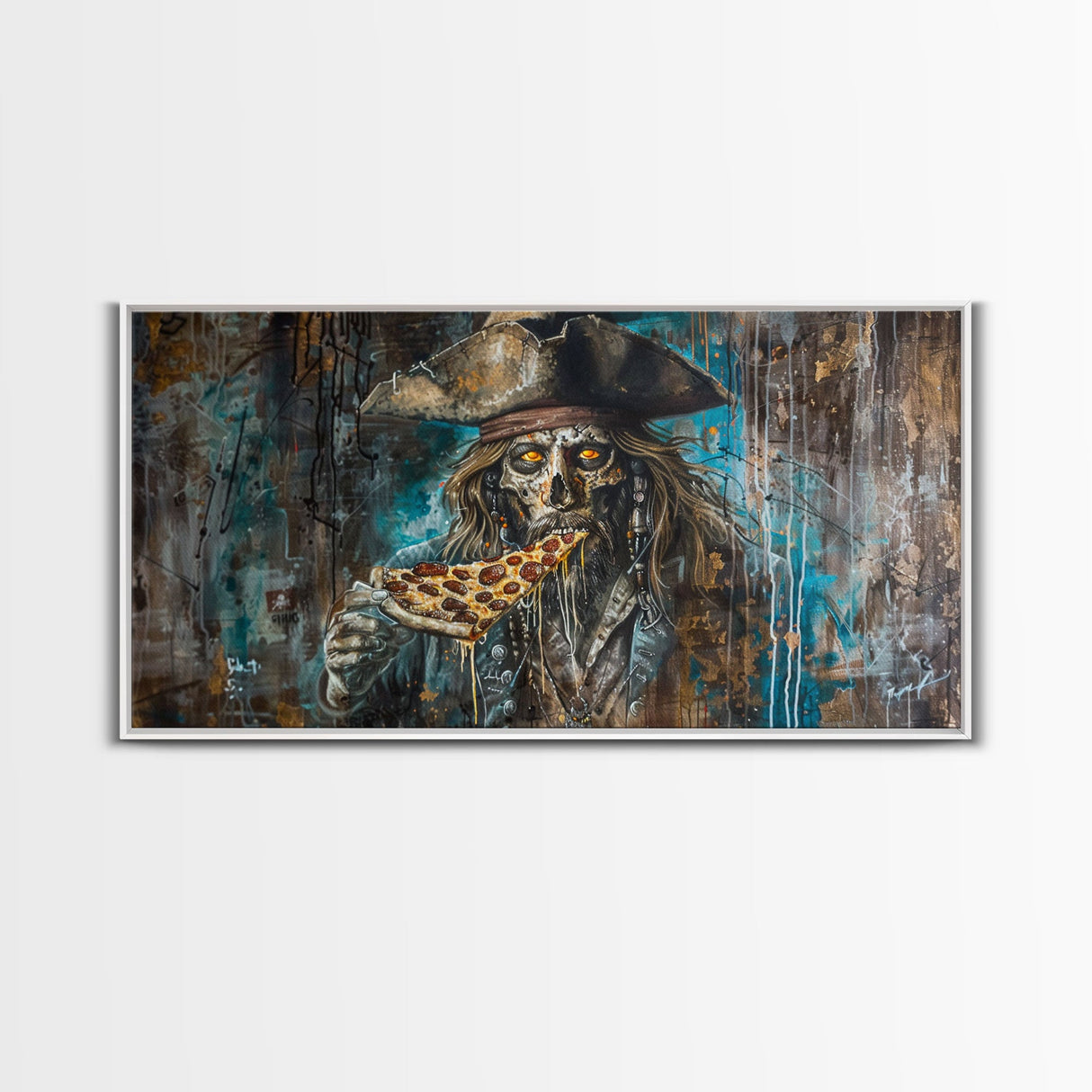 The Pizza Pirate, Framed Canvas Print, Funny Halloween Decor, Halloween Gift Idea
