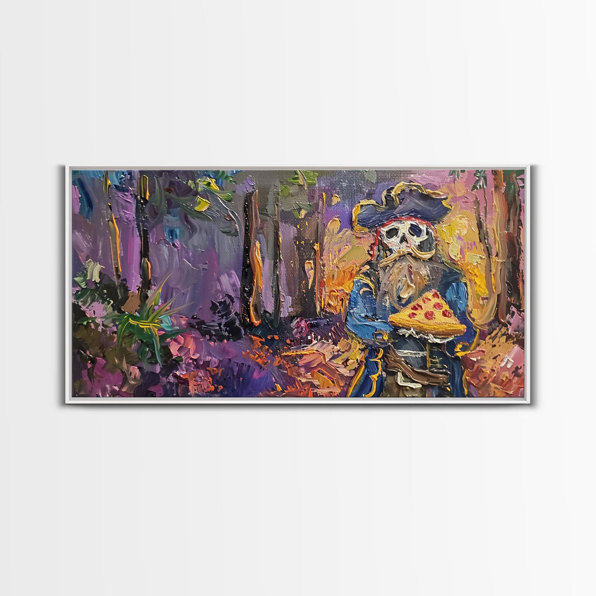 Do Ghost Pirates Eat Pizza? The Answer is Yes. Funny Halloween Wall Art, Framed Canvas Print