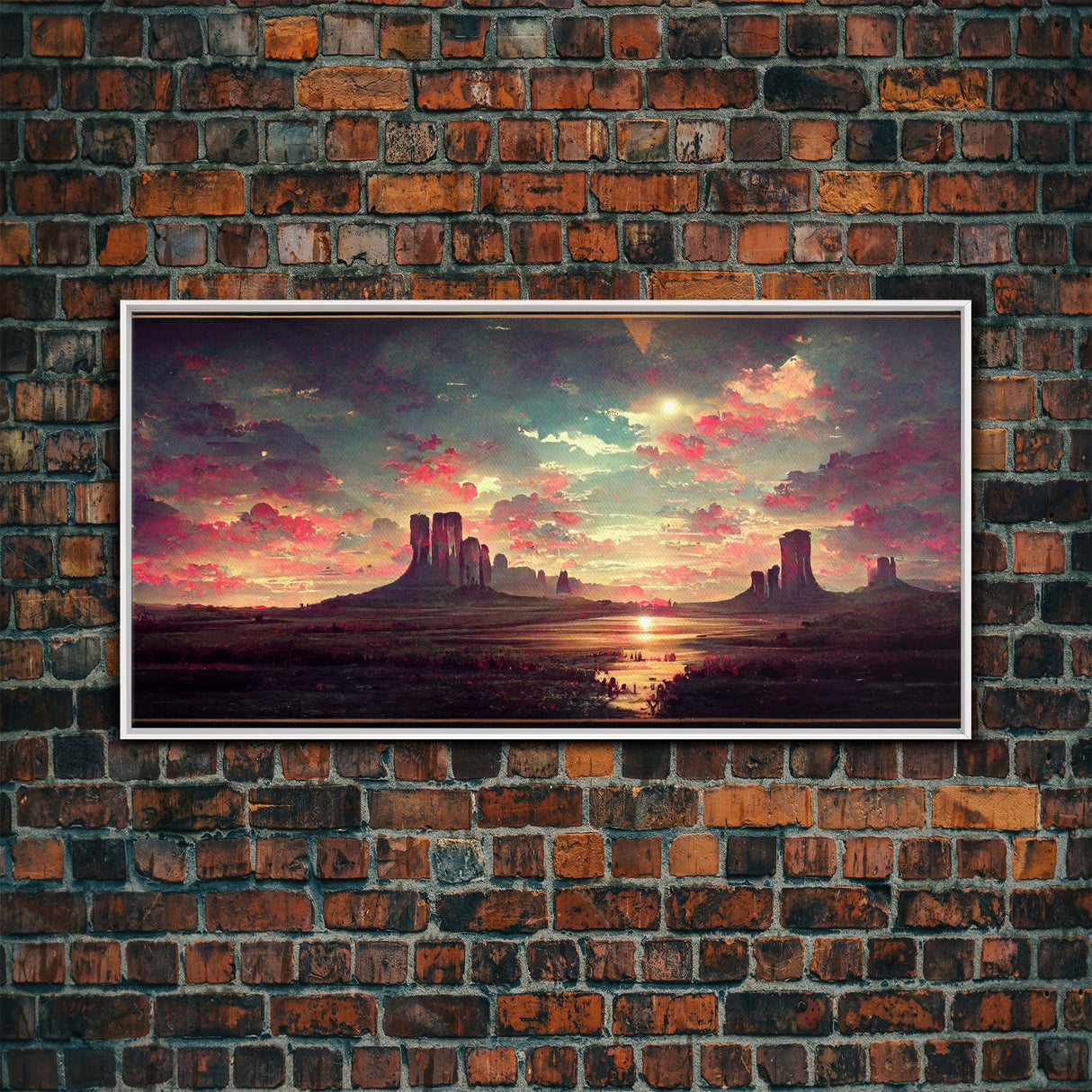Mountain Sunset Oil Painting Canvas Print, Ready to hang gallery wrapped nature canvas print, synthwave style nature art