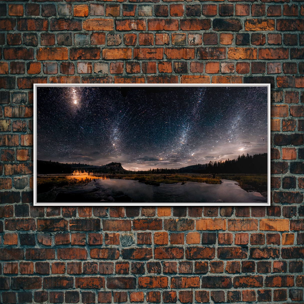 Cool Wall Art Landscape Mountains Nature Painting Prints Minimalist Modern Home Artwork Decoration Night Sky With Stars, Framed Canvas Print