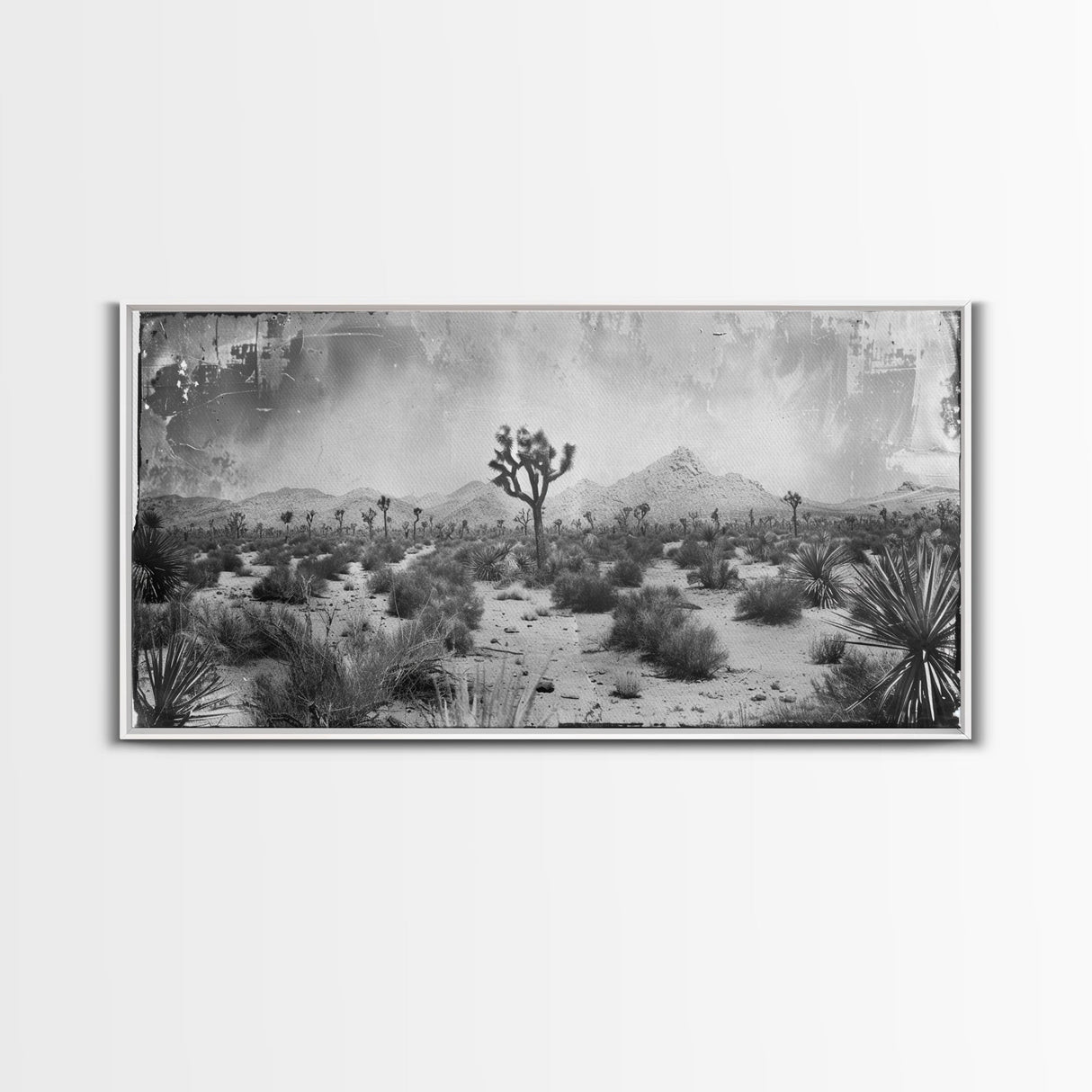 Desolate Desert with Joshua Trees, Framed Canvas Print for Living Room Decor, Ideal for Bedroom Wall Art, Rustic Western Scene