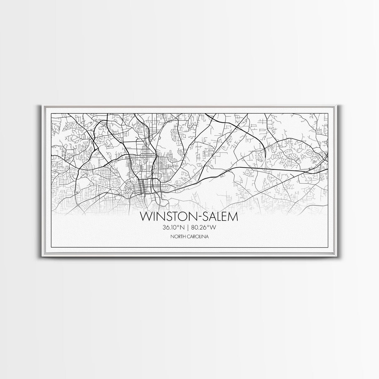 Winston Salem City Map, North Carolina Art, Map Print, Modern Wall Art, Wall Art, Canvas Art, Modern Office Art, Room Décor For Teens