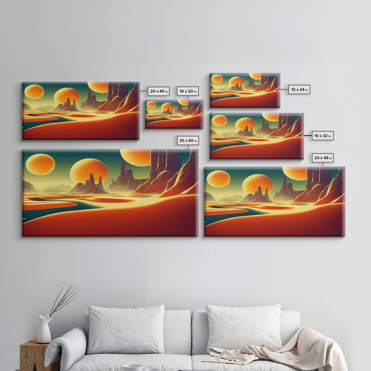 Trippy Art Deco Scifi Painting of an Alien World, Wall Decor, Ready To Hang Framed Canvas Print, Oversize Wall Art